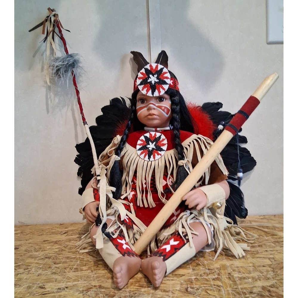 Timeless #1835/2500 Indian Doll With Covered Stick An Flute 18" doll